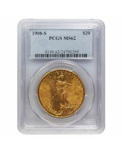 1908-S US Gold Saint Gauden's Double Eagle $20 Coin PCGS MS-62